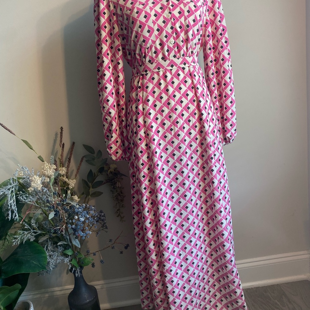 Pink and White Long Sleeve Gown for Wedding Guest